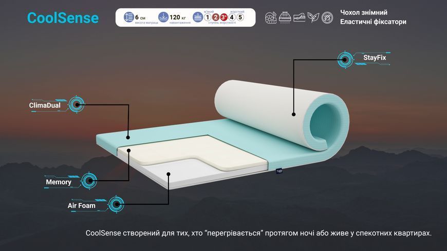 Матрац топер/футон Family Sleep CoolSense Flow 160x200 см 19833 фото